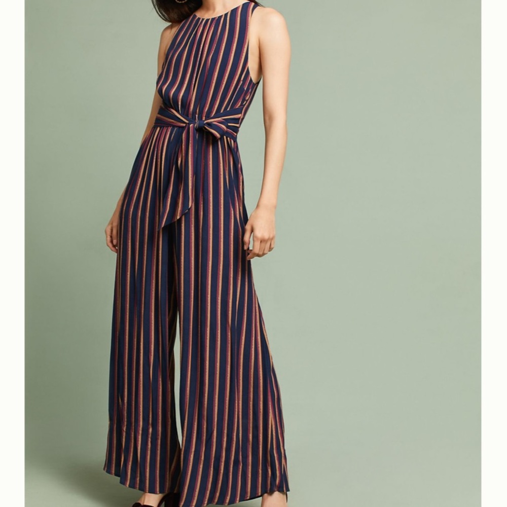 Striped Tie Front Jumpsuit Anthropologie - Picture 3 of 11